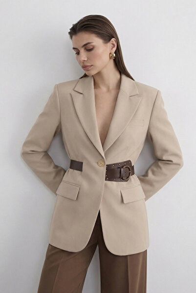 Trendyol Collection Jachetă Blazer Stone Kendiri, pachet de curea TWOSS26BC00040