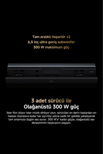 Xiaomi Soundbar Pro 2.1 Siyah Kablosuz Subwoofer 300W Bluetooth Soundbar (Xiaomi Türkiye Garantili)