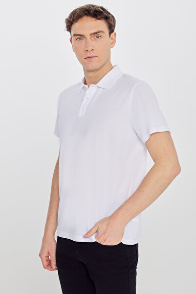 AC&Co / Altınyıldız Classics Ανδρικό μπλουζάκι με λευκό βαμβακερό λεπτή εφαρμ...