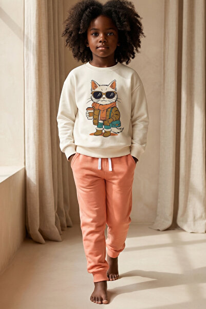 Katia&Bony Σετ αθλητική φόρμα για κορίτσια με μοτίβο γάτας με γυαλιά