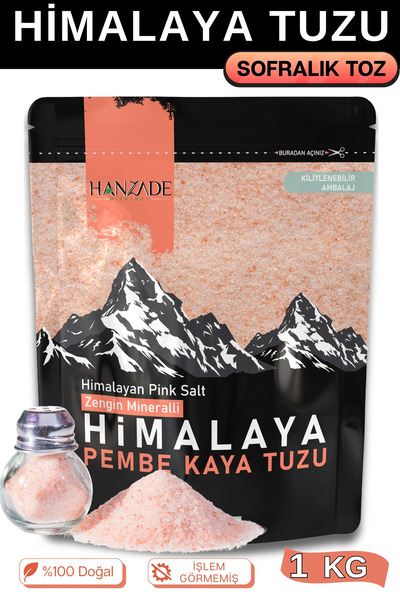 Hanzade Bitkisel Pembe Himalaya Tuzu Toz 1 Kg (Öğütülmüş Sofralık)