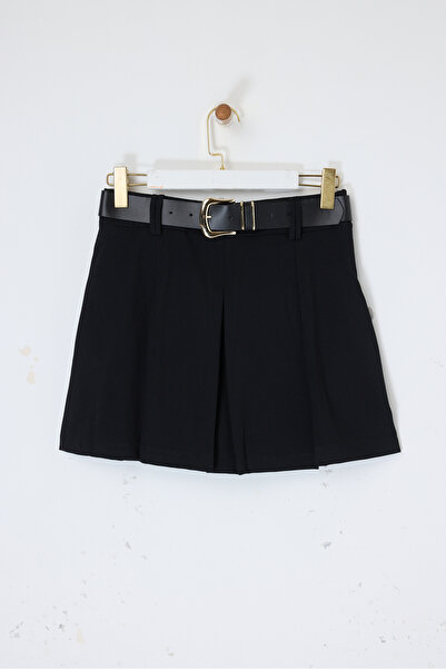 Drop by TrendyolMilla Crna Kaiš li Nabrano Pleteno Mini Suknja-šorts TDRSS26S...