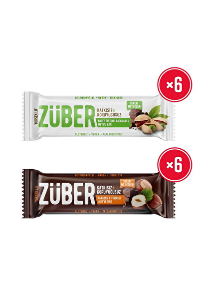 Züber Antep Fıstıklı Meyve Bar 6 Adet ve Fındıklı Meyve Bar 6 adet (40 g x 12...