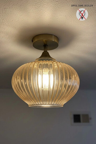 Bamyum Ruiz Cam Bal Rengi Piramit Plafonyer Başlık Tekli Avize Retro Sarkıt L...