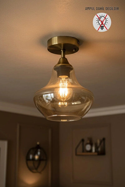 Bamyum Melk Cam Bal Rengi Tekli Piramit Plafonyer Başlık Retro Restoran Salon...