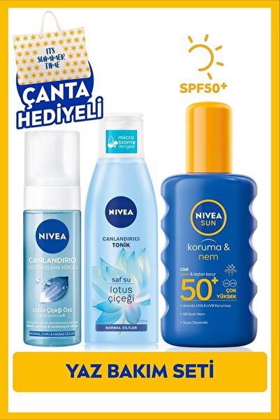 NIVEA SUN SPF50 Güneş Koruyucu Sprey 200ml, Yüz Temizleme Köpüğü 150ml ve Ton...