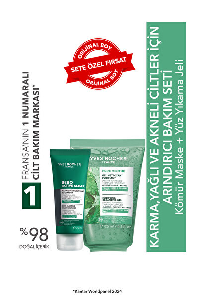 Yves Rocher Karma,Yağlı ve Akneli Ciltler için Arındırıcı Bakım Seti- Yüz Yık...