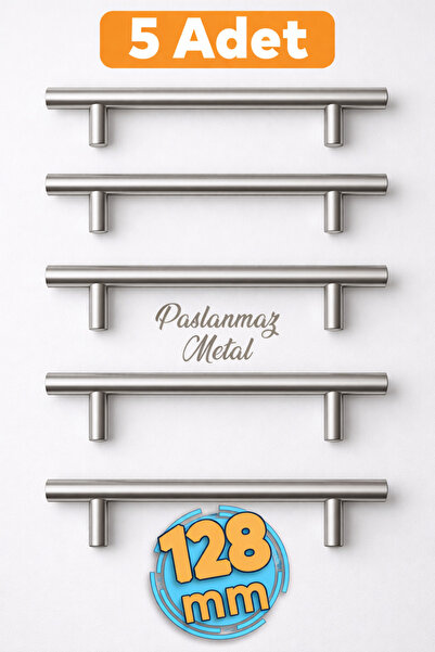 Badem10 Alteta (128 mm - 12.8 cm) İnox Metal 5 Adet Mobilya Mutfak Çekmece Do...