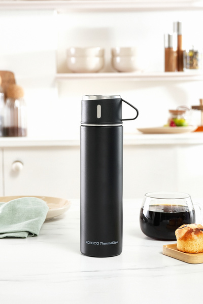 Karaca Thermosteel Nature Bardaklı Çelik Sızdırmaz 550 ml Termos Siyah