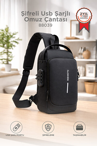 Torima Omuz Çantası Şifreli Usb Şarjlı Günlük Çanta 88039 Siyah