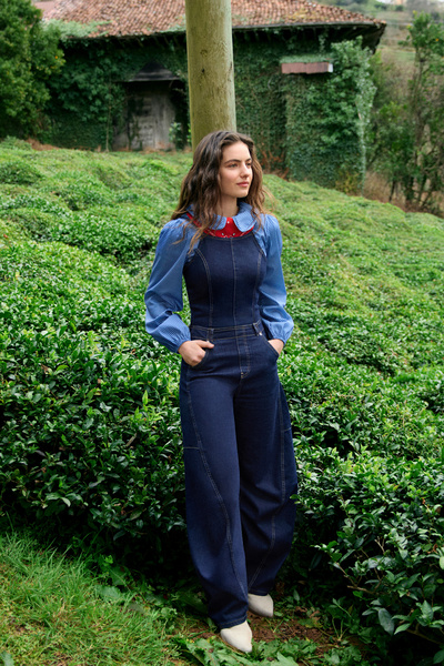 Trendyol Collection Εφηβική Μπλε Φόρμα Τζιν με Λουράκια, Ανάλογα Ελαστική και...