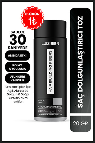 Luis Bien Siyah Saç Fiber Toz – Seyrek Saç Kapatıcı, Anında Dolgun & Yoğun Gö...