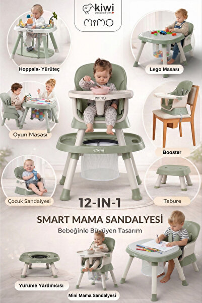 Kiwi Mimo 12’si 1 Arada Çok Fonksiyonlu Mama Sandalyesi – Oyun & Aktivite Mas...