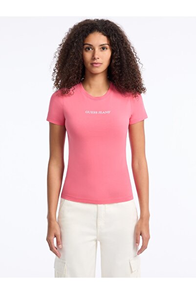 Guess Jeans Gj Ss Cn Slim Γυναικείο Ροζ εφαρμοστό T-Shirt W4YI01J1314-A619