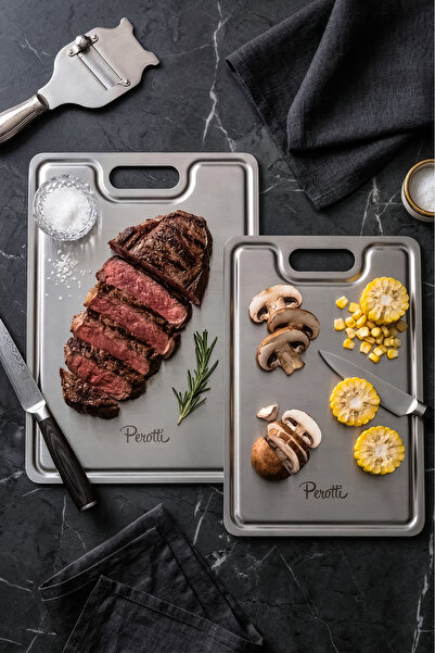 Perotti طقم ألواح تقطيع من الفولاذ المقاوم للصدأ 18/10 من كت ماستر، قطعتين، م...