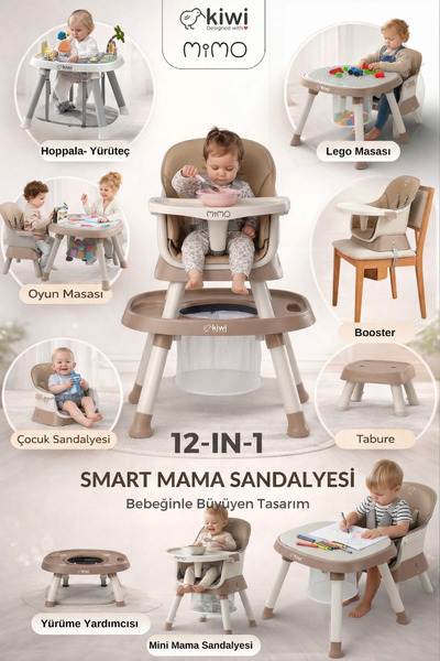 Kiwi Mimo 12’si 1 Arada Çok Fonksiyonlu Mama Sandalyesi – Oyun & Aktivite Mas...