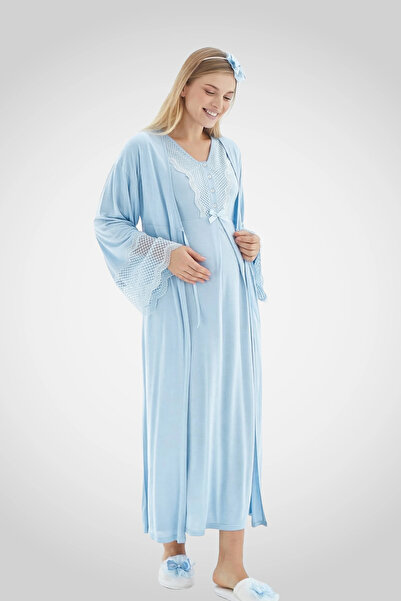 ERDENİZ TEKSTİL طقم الأمومة مع ثوب نوم وثوب صباحي/طقم الأمومة القطني/ثوب نوم ...