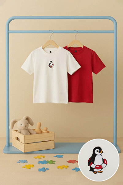 TRENDYOLKIDS تي شيرت محبوك سادة من قطعتين باللون الأحمر الإكروي TKDSS26TS00009