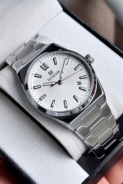 Homies ساعة يد رجالية 3 أتم مقاوم للماء سوار فولاذي فضي اللون + علبة هدية HME...