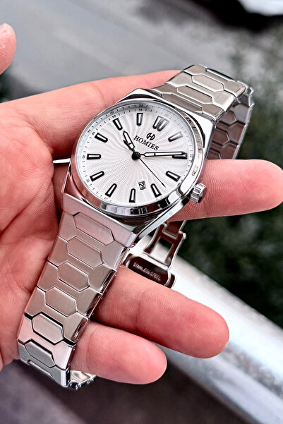 Homies ساعة يد رجالية أصلية هدية مع تقويم، لون فضي، سوار فولاذي 3 ATM مقاوم ل...