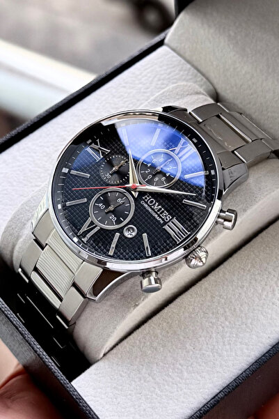 Homies ساعة يد رجالية 3 ايه تي ام مقاوم للماء لون فضي سوار فولاذي هدية الصندو...