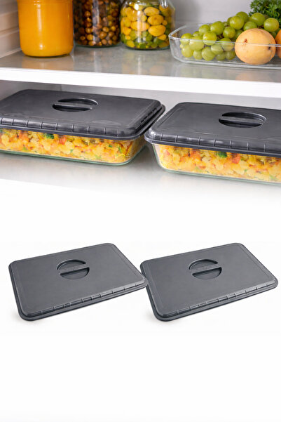 omilife 2 Adet Gri Renk Dikdörtgen Borcam Kapağı Dayanıklı Plastik Gıda Sakla...