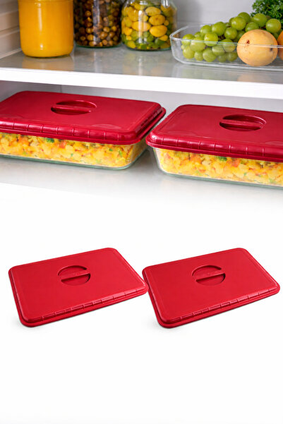 omilife 2Pcs Red Color Rectangular Pyrex Lid Durable Plastic Food Storage Tra...