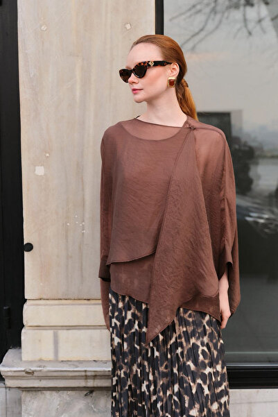 Trendyol Collection Brown Front Button Detailed Oversized Slim D Drapey D Wov...