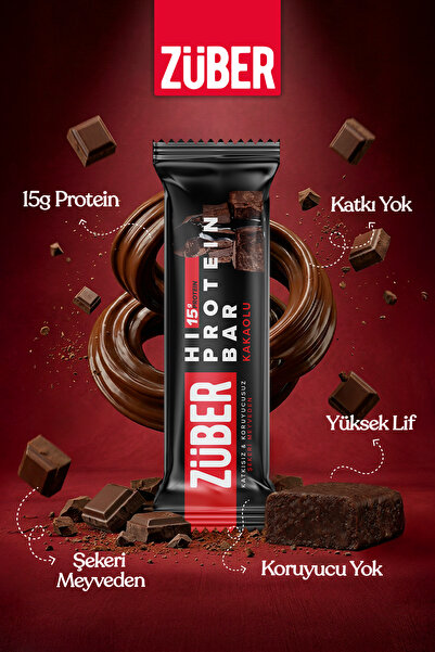 Züber Hi Protein Kakaolu Yüksek Protein Bar 45g x 12 Adet (15g Protein)