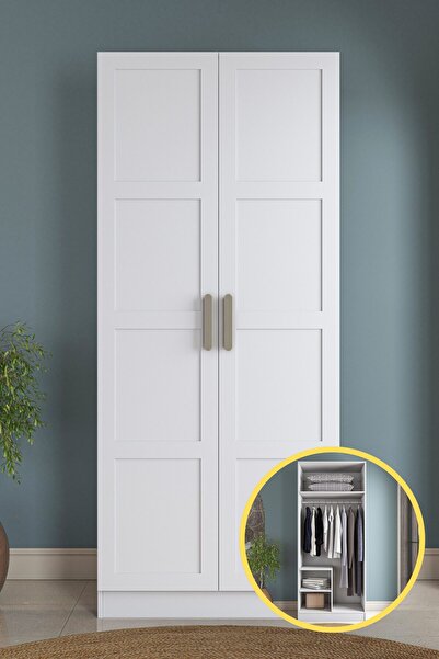 Rani Mobilya Rani BA227 Membran Kapaklı Gardırop 2 Raflı 2 Kapaklı Askılı Elb...