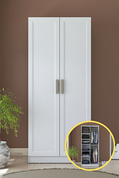 Rani Mobilya Rani BA220 Membran Kapaklı Gardırop 2 Kapaklı 6 Raflı 2 Askılı E...