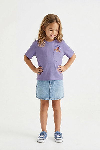 TRENDYOLKIDS Lila cu imprimeu din material subțire tricou TKDSS26TS00061