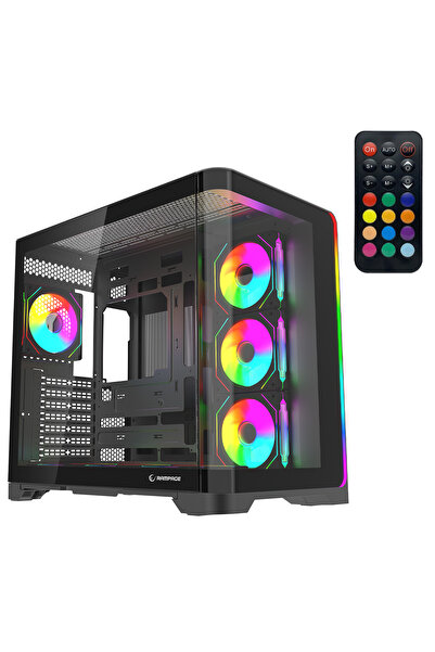 Rampage LYRON Kumandalı 7*12cm ARGB Fan+Kontrolcü PWM Fanlı ATX/M-ATX Siyah O...