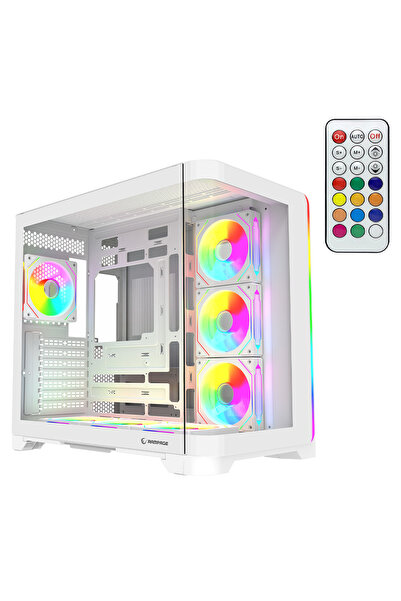 Rampage LYRON Kumandalı 7*12cm ARGB Fan+Kontrolcü PWM Fanlı ATX/M-ATX Beyaz O...