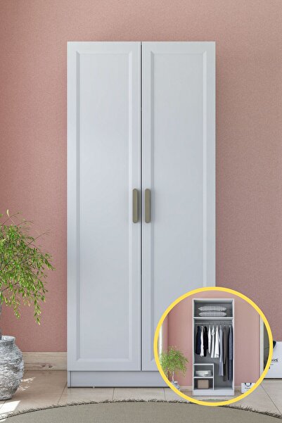 Rani Mobilya Rani BA226 Membran Kapaklı Gardırop 2 Kapaklı 2 Raflı Elbise Dol...