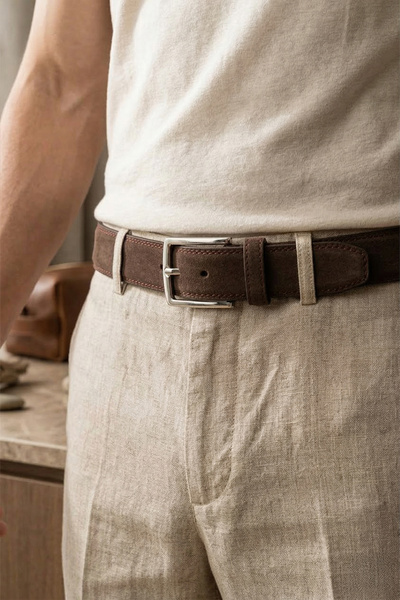 Tudors Erkek 3,5 cm Klasik Kahverengi Kemer