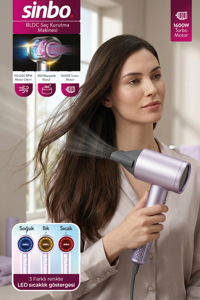 Sinbo SHD-1718 BLDC 1600W Profesyonel Saç Kurutma Makinesi - Mor – Manyetik N...