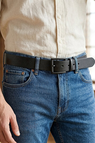 Tudors Pánský 100% pravý kožený sportovní černý pásek o délce 4 cm