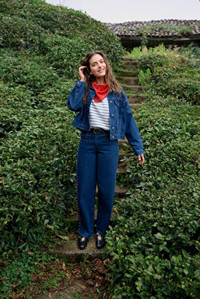 Trendyol Collection Albastru lejer cu detaliu cu accesoriu Talie normală bumb...