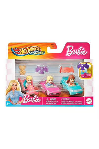 HOT WHEELS RacerVerse Barbie 3'lü paket, sabit figürlerin bulunduğu 3'lü meta...