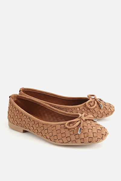 Yaya by Hotiç فيونكة نسائية محبوكة باللون البني جلد سويدي حذاء مسطح
