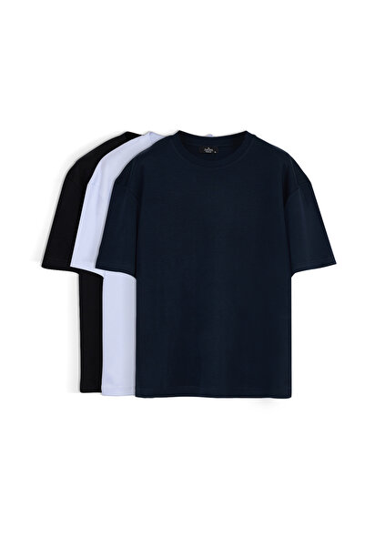 Tudors Unisex 3 Pack Navy Blue-White-Black Oversize Φαρδιά κοπή 100% βαμβακερ...