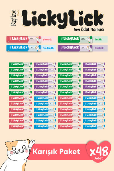 Reflex Plus LickyLick Sıvı Ödül Maması Karışık Paket 15g x 48 Adet