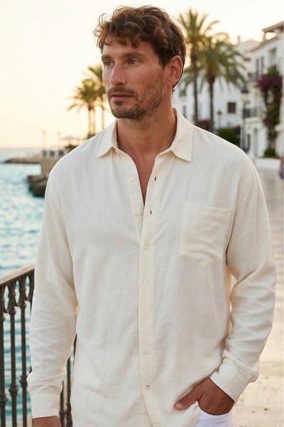 Tudors Мъжка риза с широка кройка, от муселин, вискоза и памук, с един джоб, ...