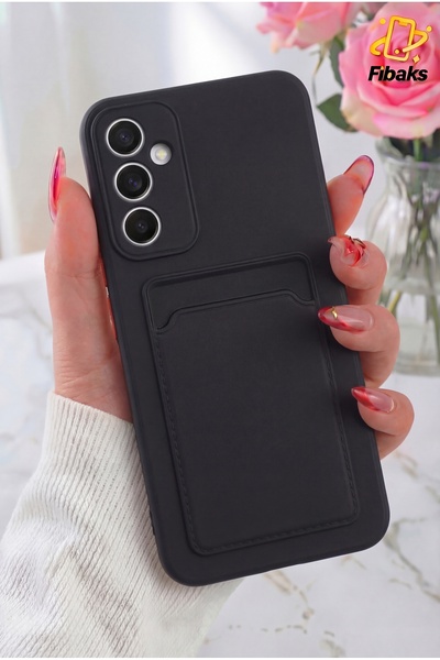 Fibaks Galaxy A34 Kılıf Kamera Korumalı Kartlıklı Cüzdanlı Kırmızı Tuşlu Siya...