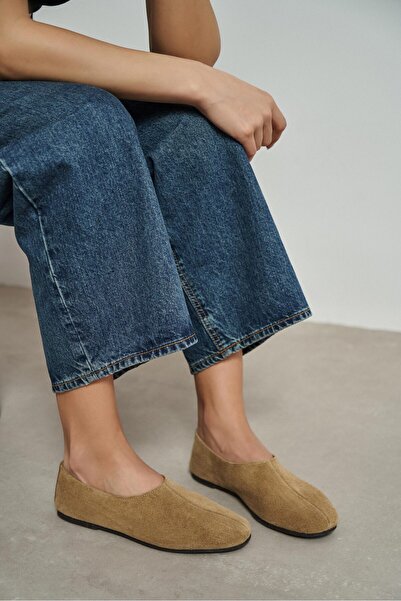 NİŞANTAŞI SHOES Lizoy Rome Beige Genuine Suede Leather Flat Sole Women Ballet...