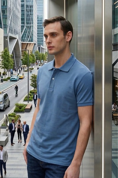 Tudors Erkek Slim Fit Dar Kesim Pamuklu Yumuşak Doku Nefes Alan Kumaş Mavi Re...