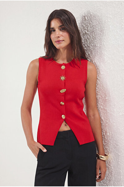 Trendyol Collection Vestă cu detalii cu nasturi roșii TWOSS25YE00043
