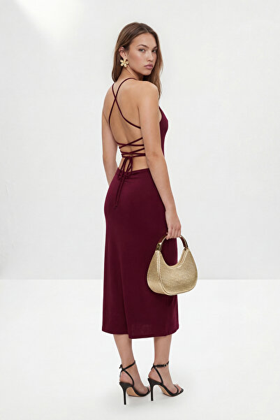 Trendyol Collection Rochie de petrecere Sandy Midi fără căptușeală cu șiretur...