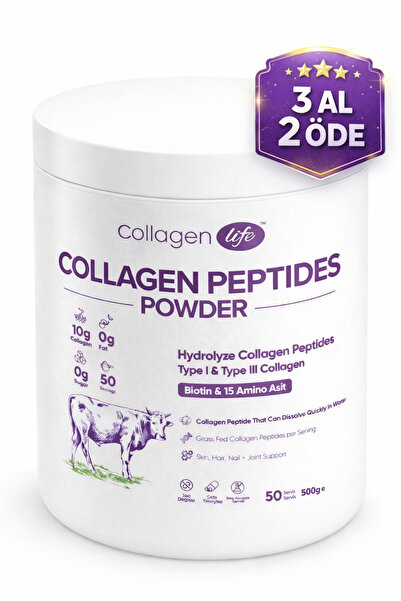 COLLAGEN LIFE %100 Saf Ve Doğal Yüksek Biyoaktif Çift Hidrolize Kolajen Pepti...